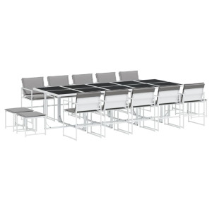 15 pcs conj. de jantar p/ jardim c/ almofadões textilene branco H