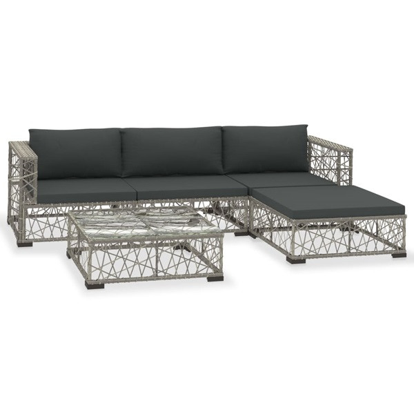 Set de muebles de jardín 5 pzas y cojines ratán sintético gris M 4