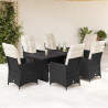 Set de comedor de jardín 7 pzas y cojines ratán sintético negro 1