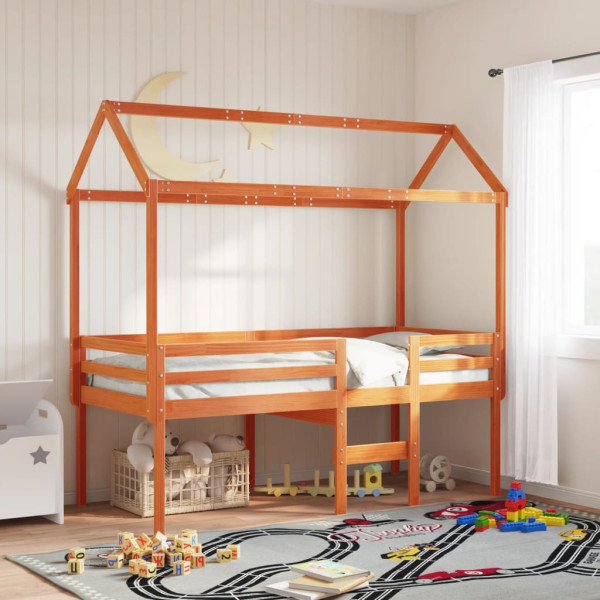 Techo de cama infantil madera maciza marrón 217x95.5x159 cm D