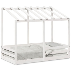 Cama infantil com telhado 70x140 cm pinho maciço branco H