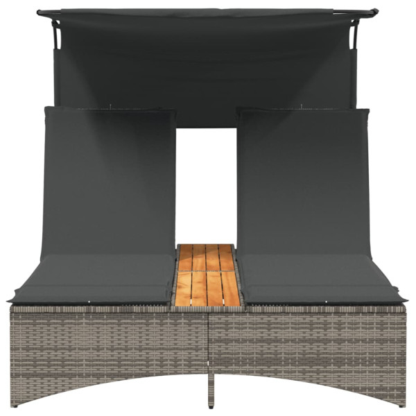 Espreguiçadeira dupla com toldo e almofadões vime PE cinzento M 5