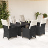 Set de comedor de jardín 7 pzas y cojines ratán sintético negro 1