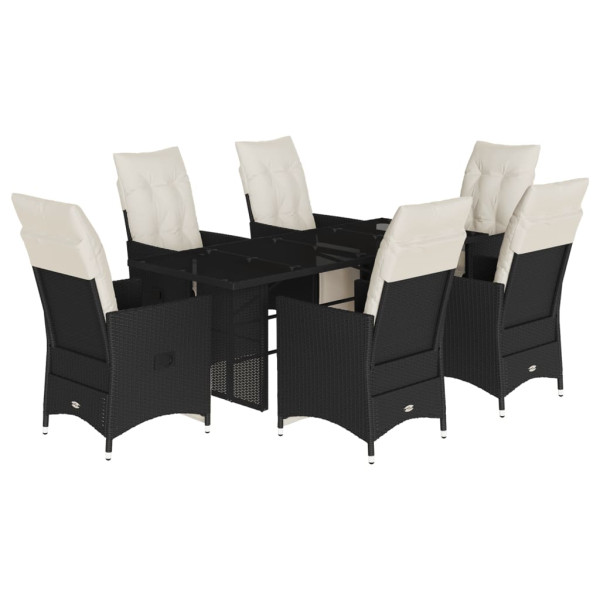 Set de comedor de jardín 7 pzas y cojines ratán sintético negro M 2