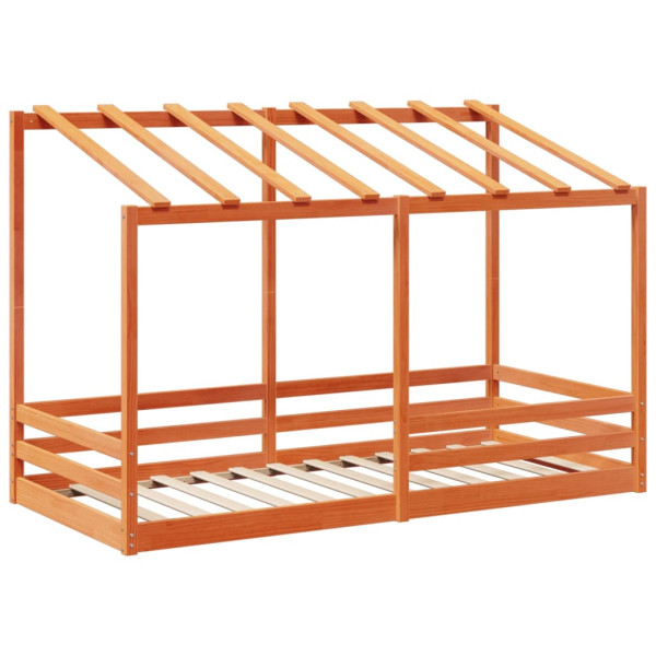 Cama infantil con techo madera maciza pino marrón 100x200 cm M 2