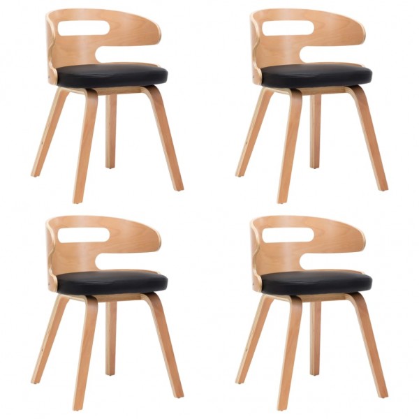 Sillas de comedor 4 uds madera curvada cuero sintético negro M 2