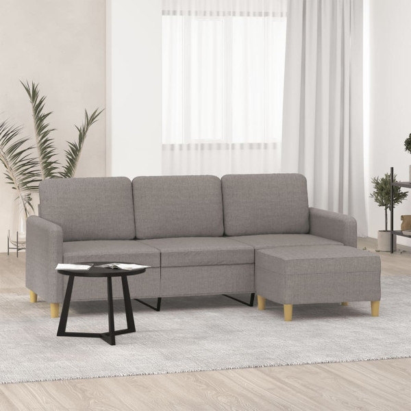 Sofá de 3 plazas con taburete de tela gris taupe 180 cm D