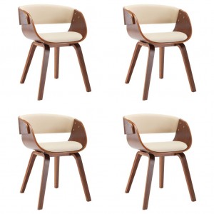 Sillas de comedor 4 uds madera curvada y cuero sintético crema H