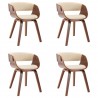 Sillas de comedor 4 uds madera curvada y cuero sintético crema 2