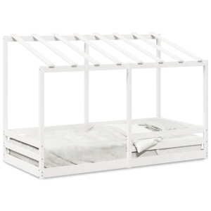 Cama infantil con techo madera maciza pino blanca 90x200 cm H