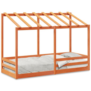 Cama infantil con techo madera maciza pino marrón 90x190 cm H