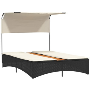 Tumbona doble con capota y cojines ratán sintético negro H