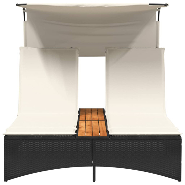 Espreguiçadeira dupla com toldo e almofadões vime PE preto M 3