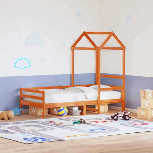 Techo de cama infantil madera maciza pino marrón 98x70x176.5 cm D