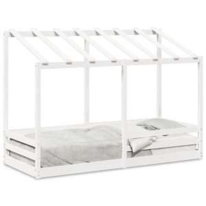 Cama infantil con techo madera maciza pino blanco 75x190 cm H