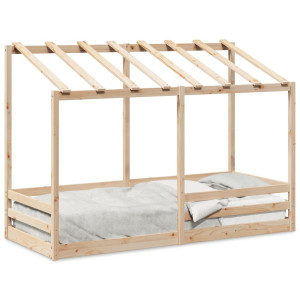 Cama infantil con techo madera maciza pino 90x190 cm H
