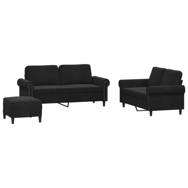 3 pcs conjunto de sofás com almofadões veludo preto M 2