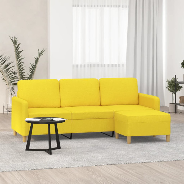 Sofá de 3 plazas con taburete de tela amarillo claro 180 cm D