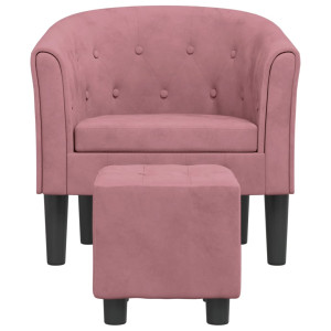 Sillón con taburete terciopelo rosa H