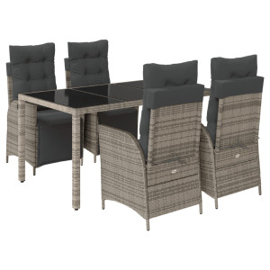 5 pcs conjunto de jantar p/ jardim c/ almofadões vime PE cinza H
