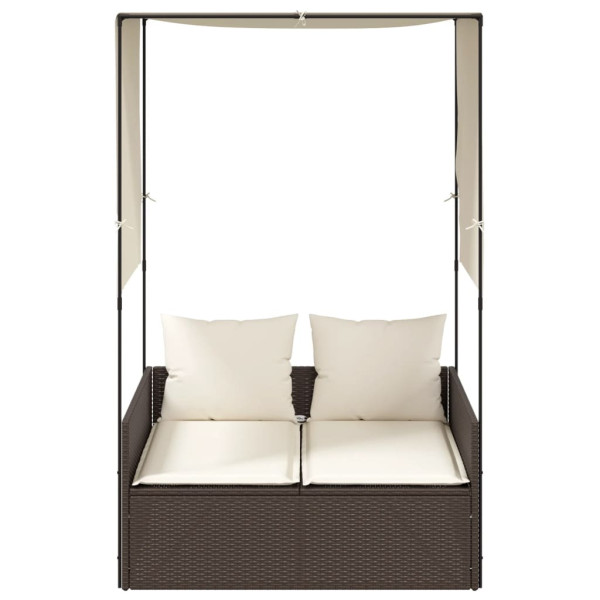 Tumbona dupla com teto e cortinas sintético marrom rattan M 3