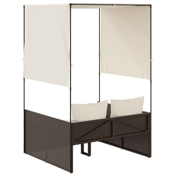 Tumbona dupla com teto e cortinas sintético marrom rattan M 5
