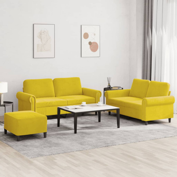 3 pcs conjunto de sofás com almofadões veludo amarelo D