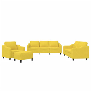 4 pcs conjunto de sofás com almofadões tecido amarelo-claro H