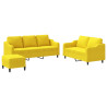 3 pcs conjunto de sofás com almofadões tecido amarelo-claro 2