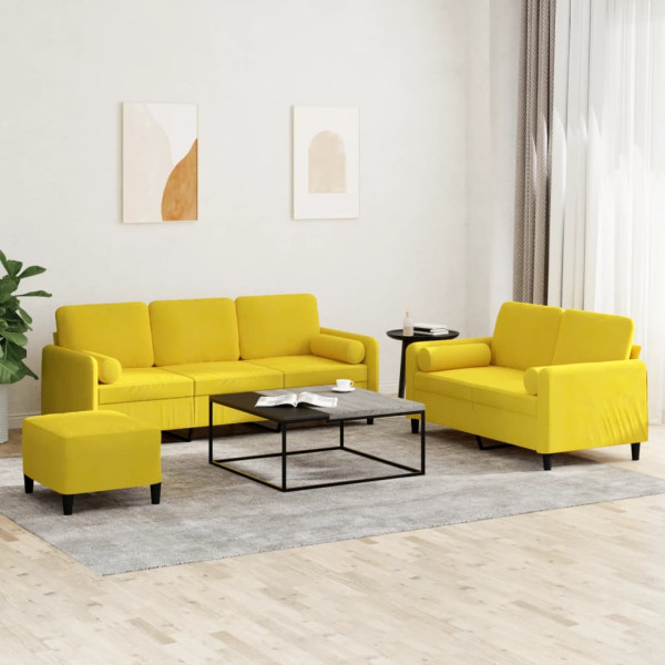 3 pcs conjunto de sofás com almofadas veludo amarelo D
