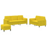 3 pcs conjunto de sofás com almofadas veludo amarelo 2