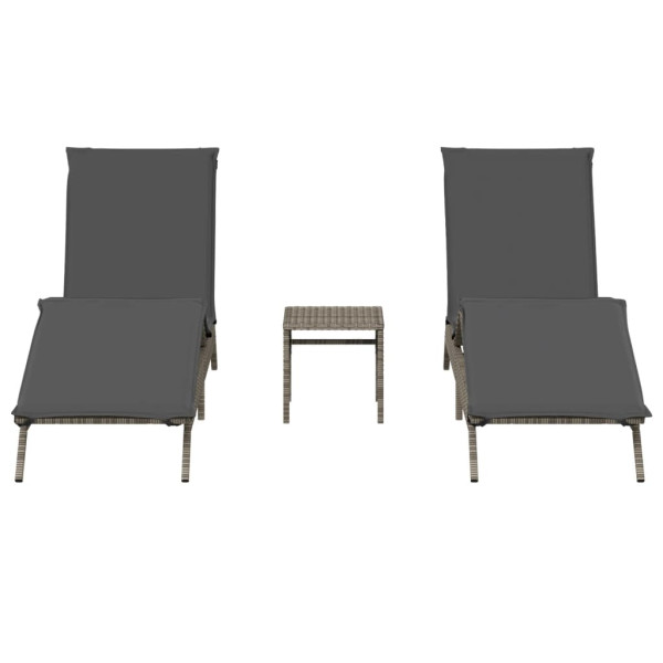 Espreguiçadeiras com mesa 2 pcs vime PE cinzento M 4