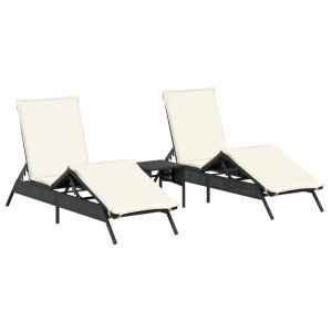 Espreguiçadeiras com mesa 2 pcs vime PE preto H