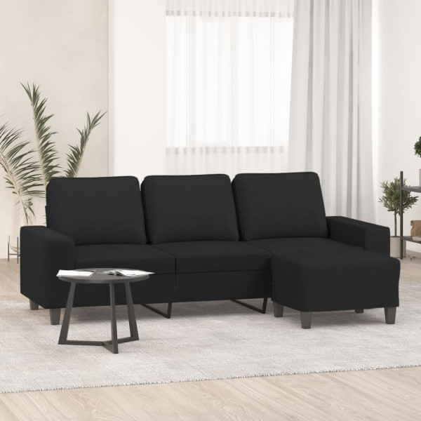 Sofá de 3 plazas con taburete de tela negro 180 cm D