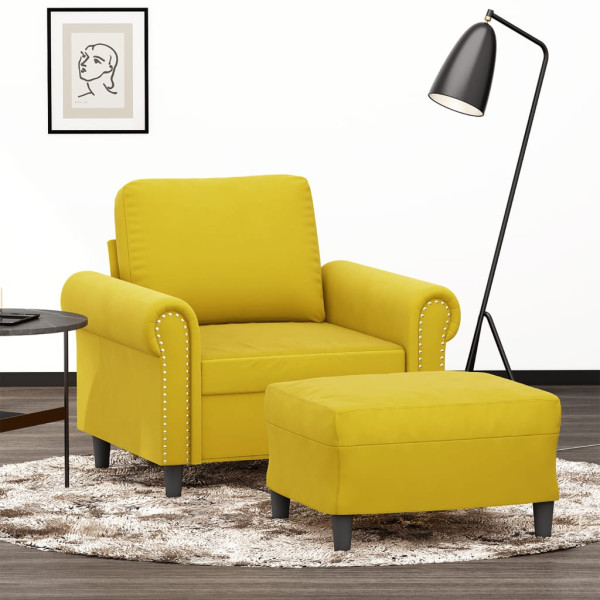 Sillón con taburete terciopelo amarillo 60 cm D