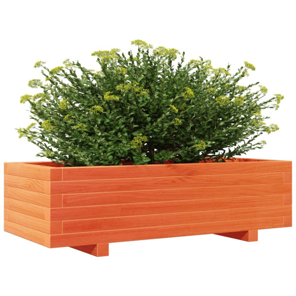 Jardinera de madera maciza de pino marrón cera 90x40x26.5 cm M 4