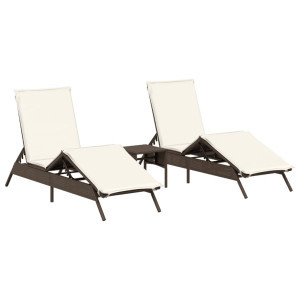 Espreguiçadeiras com mesa 2 unidades rattan sintético marrom H