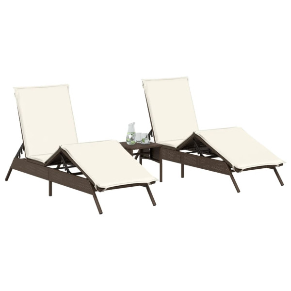 Espreguiçadeiras com mesa 2 unidades rattan sintético marrom M 3