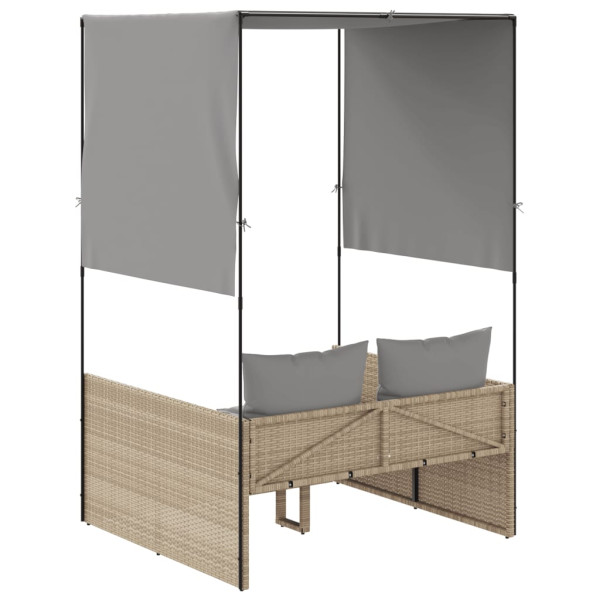 Tumbona doble con techo y cortinas ratán sintético beige M 5