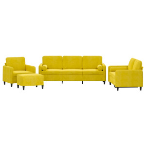 4 pcs conjunto de sofás com almofadas veludo amarelo H