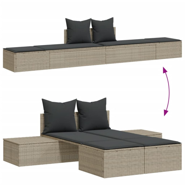 Tumbona doble con cojines ratán sintético gris claro M 3