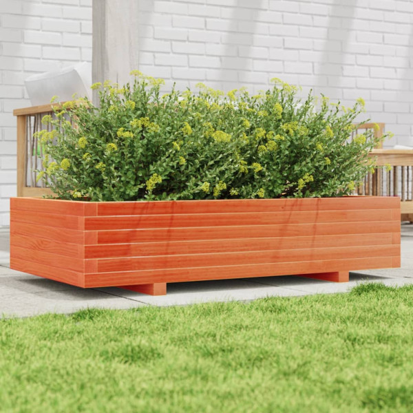 Jardinera de madera maciza de pino marrón cera 110x60x26.5 cm D