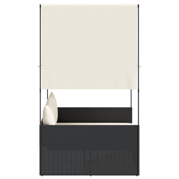 Tumbona doble con techo y cortinas ratán sintético negro M 4