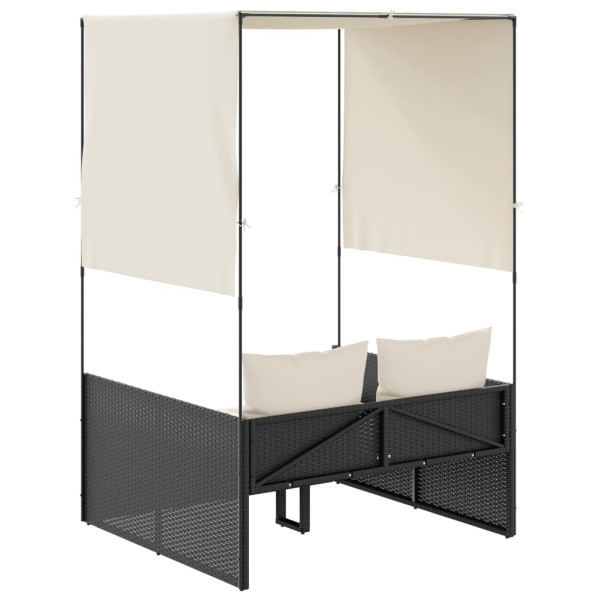 Tumbona dupla com teto e cortinas de rattan sintético preto M 5