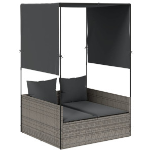 Espreguiçadeira dupla com teto e cortinas em rattan sintético cinza H