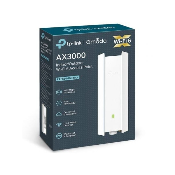 Punto de acceso inalámbrico tp-link omada eap650-outdoor/ wifi 6/ poe+/ 3000mbps/ 2.4ghz 5ghz/ antenas de 5dbi/ wifi 802.11 M 4