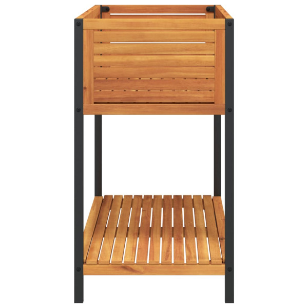 Jardinera con estante madera maciza acacia y acero 110x45x80 cm M 5