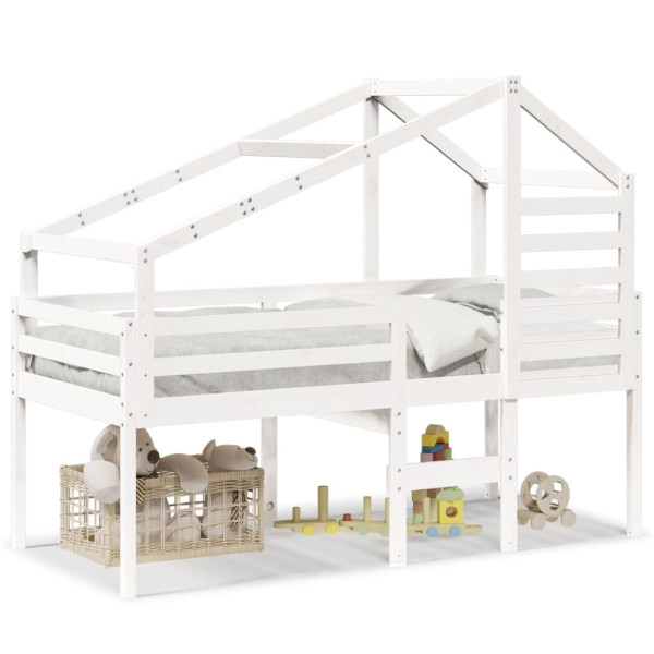 Cama alta com telhado 80x200 cm pinho maciço branco M 3