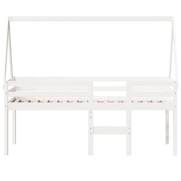 Cama alta com telhado 90x190 cm pinho maciço branco M 4