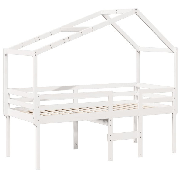 Cama alta com telhado 90x190 cm pinho maciço branco M 3